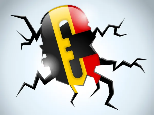 Euro Money Crisis Belgium Flag Crack on the Floor — Stock Vector