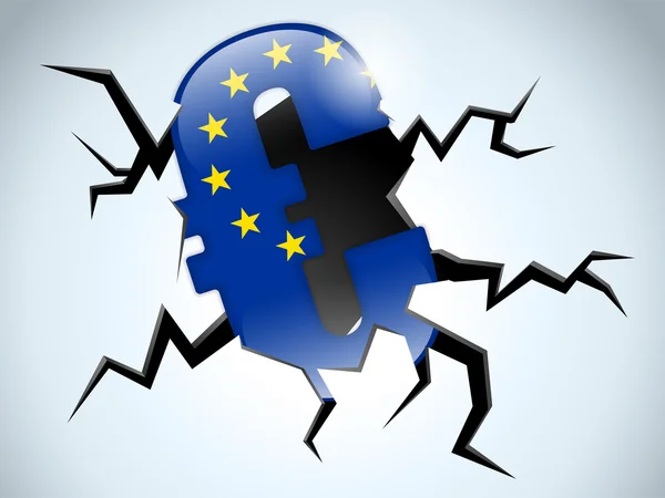 Ευρώ χρήματα κρίση Ευρώπη σημαία ρωγμή στο πάτωμα — Διανυσματικό Αρχείο