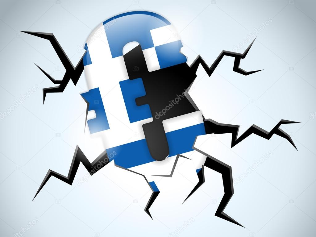 Euro Money Crisis Greece Flag Crack on the Floor