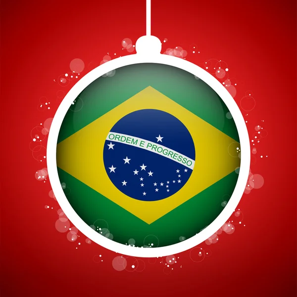 Joyeux Noël boule rouge avec drapeau Brésil — Image vectorielle