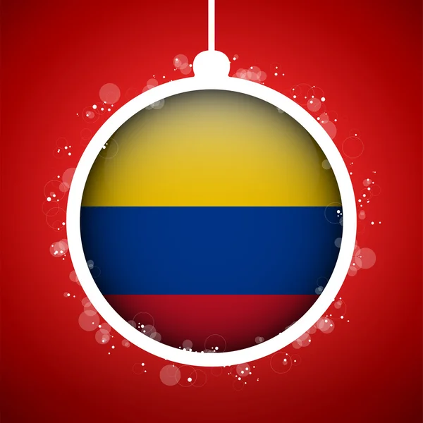 Merry Christmas Red Ball with Flag Colombia — Stock Vector
