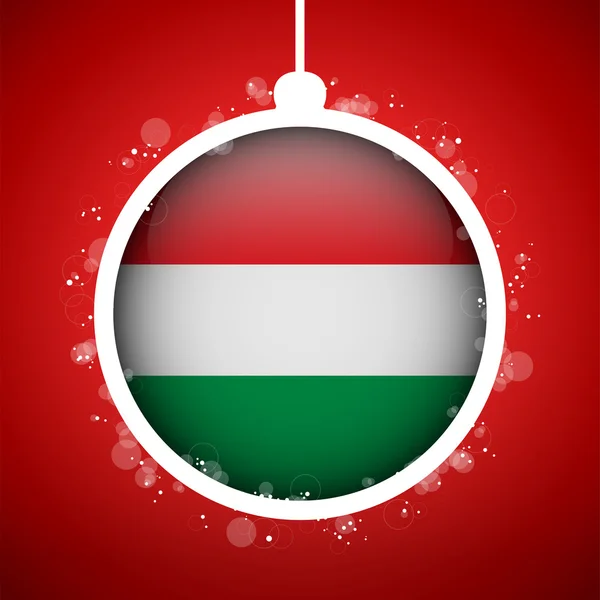 Buon Natale Palla Rossa con Bandiera Ungheria — Vettoriale Stock