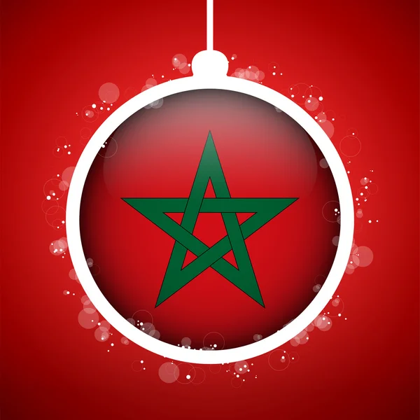 Merry Christmas Red Ball with Flag Morocco — Stock Vector