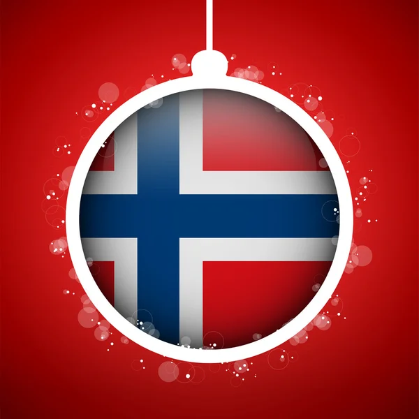 Joyeux Noël boule rouge avec drapeau Norvège — Image vectorielle