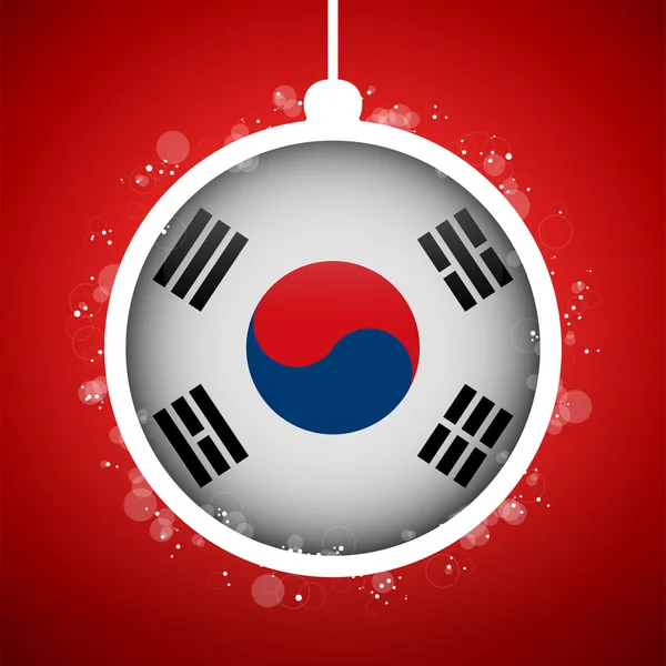 Feliz Natal Bola Vermelha com Bandeira Coreia do Sul — Vetor de Stock