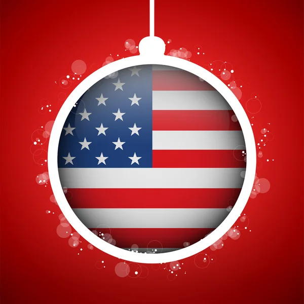 Merry Christmas Red Ball with Flag USA — Stock Vector