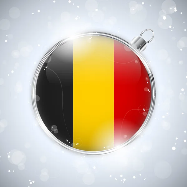 Καλά Χριστούγεννα ασημένια σφαίρα με σημαία Βελγίου — Διανυσματικό Αρχείο