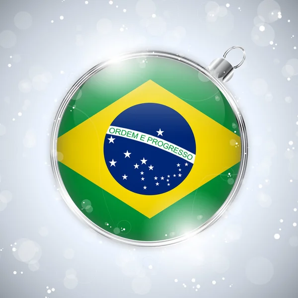 Feliz Navidad bola de plata con bandera de Brasil — Vector de stock