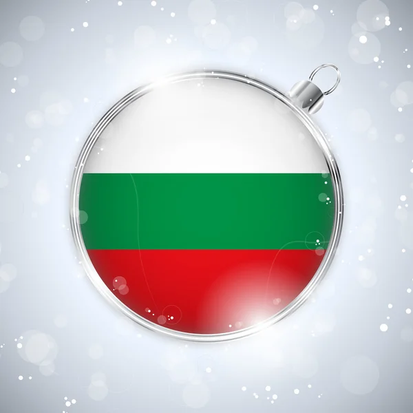 Frohe Weihnachten silberne Kugel mit Flagge Bulgarien — Stockvektor