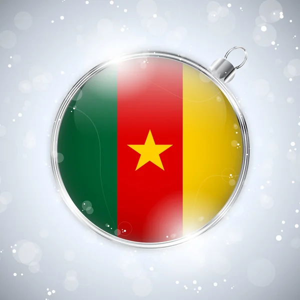 Feliz Natal Bola de Prata com Bandeira Camarões — Vetor de Stock