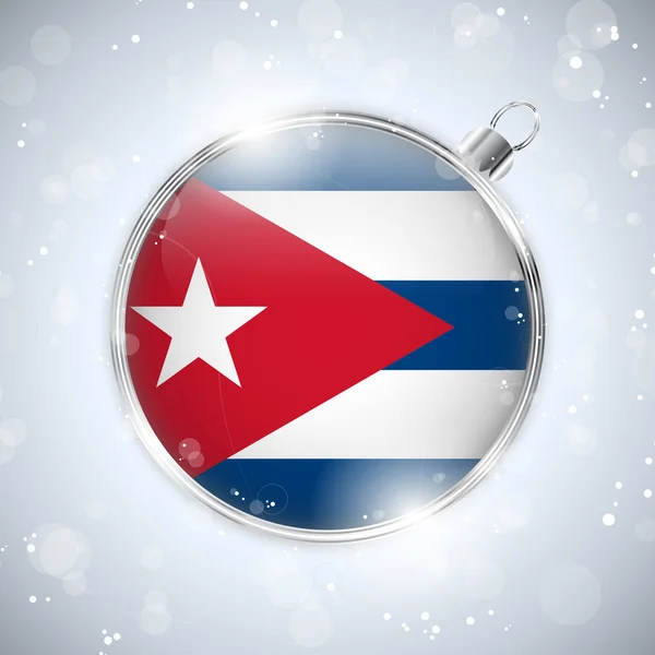 Joyeux Noël boule d'argent avec drapeau Cuba — Image vectorielle