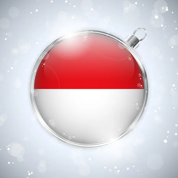Frohe Weihnachten silberne Kugel mit Flagge monaco — Stockvektor