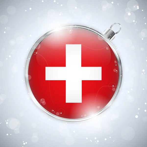 Feliz Natal Bola de Prata com Bandeira Suíça — Vetor de Stock