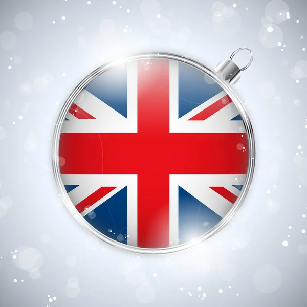 Merry Christmas Silver Ball with Flag United Kingdom UK — Stock Vector