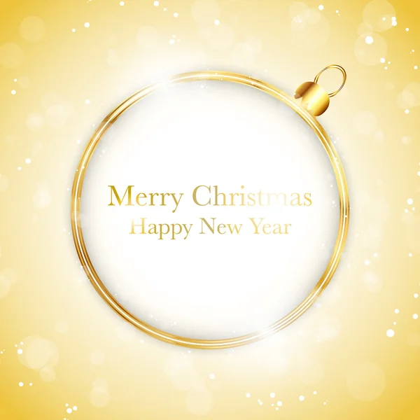 Buon Natale felice anno nuovo palla d'oro con stelle e neve — Vettoriale Stock