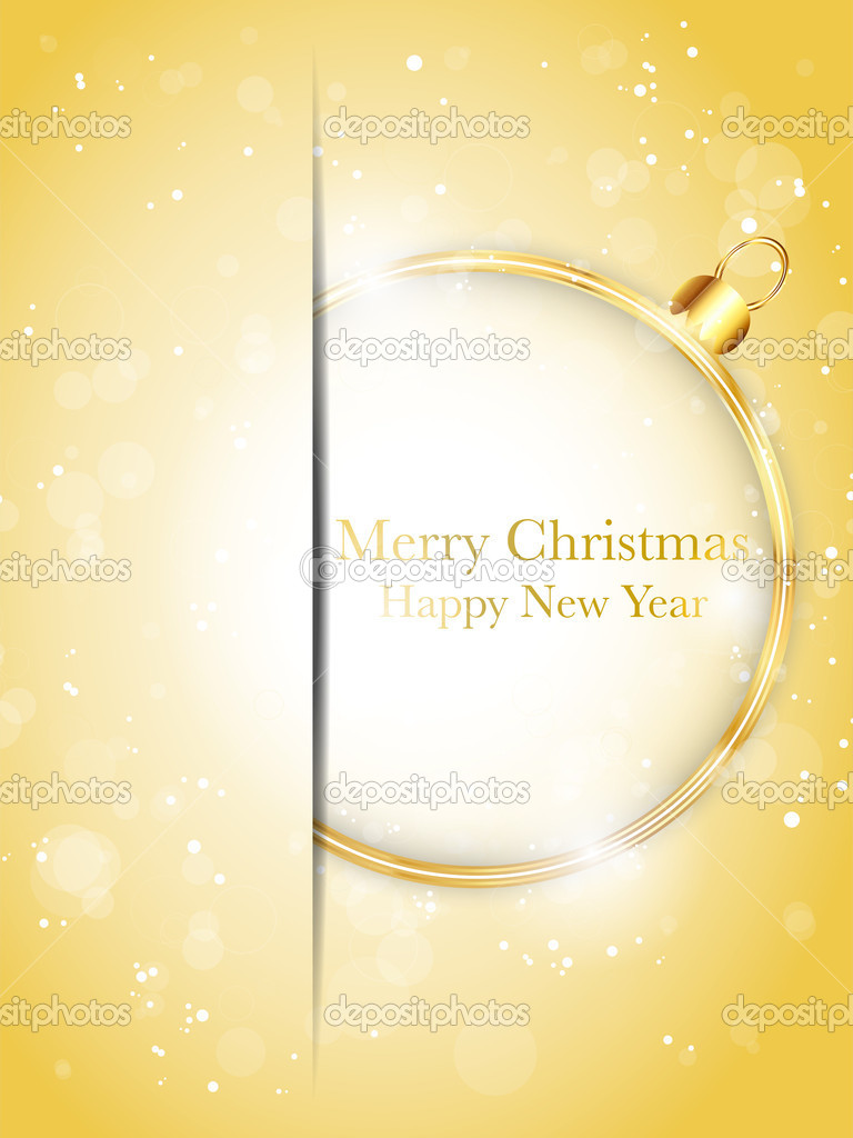 Merry Christmas Happy New Year Ball Golden with Stars and Snowfl