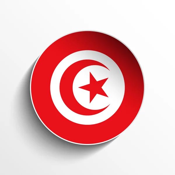 Tunisia Flag Paper Circle Shadow Button — Stock Vector