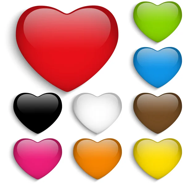 Set Glass Colorful Glossy Heart — Stock Vector