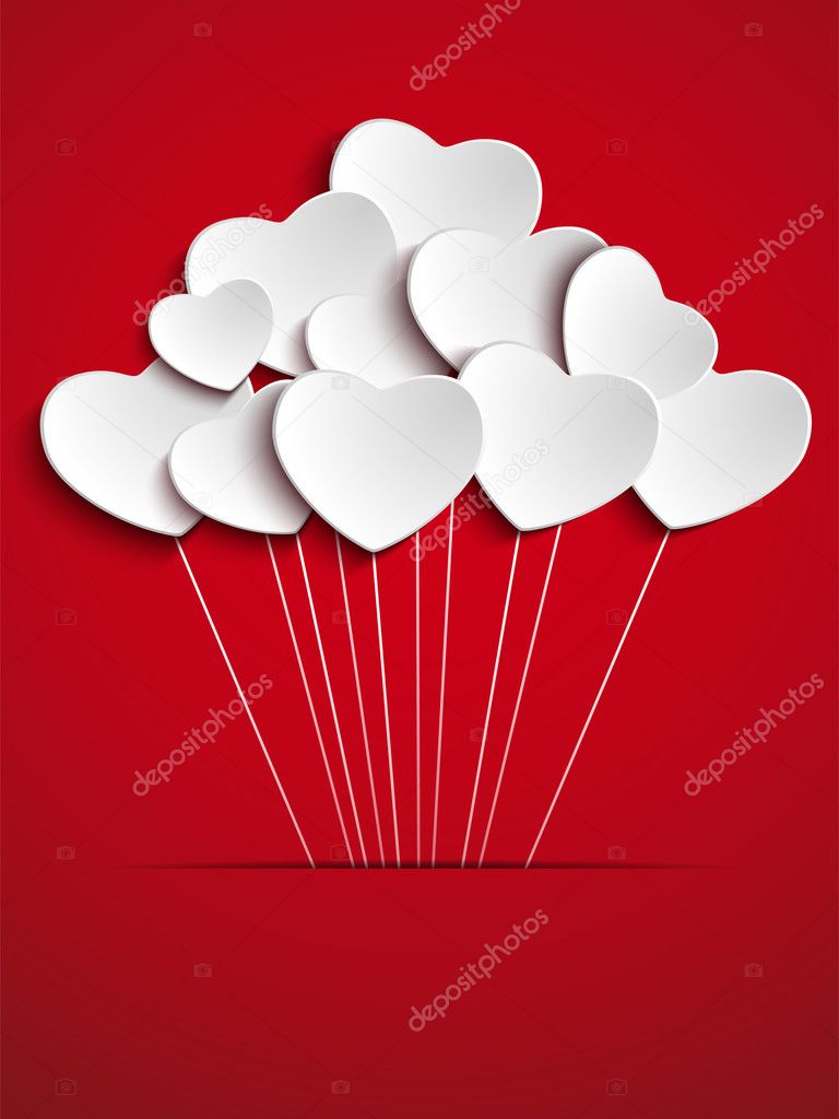 Valentines Day Heart Balloons on Red Background