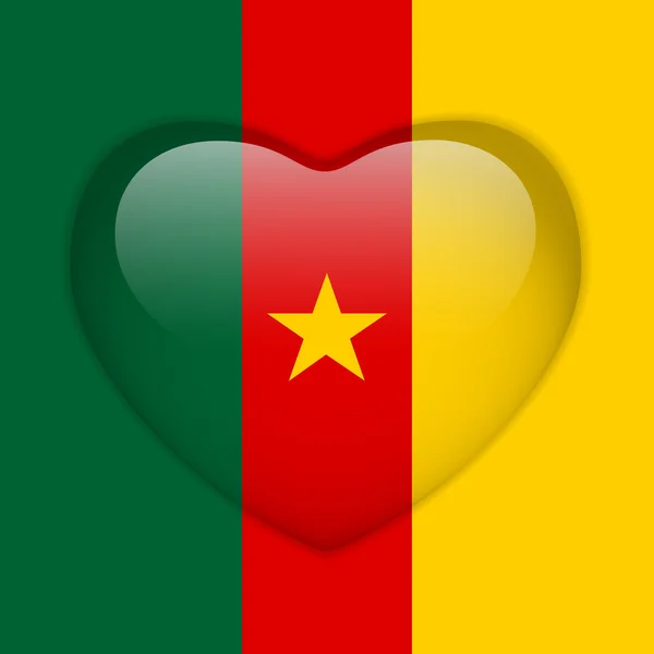 Camarões bandeira coração brilhante botão — Vetor de Stock