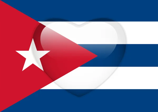 쿠바 깃발 심장 광택 버튼 — 스톡 벡터