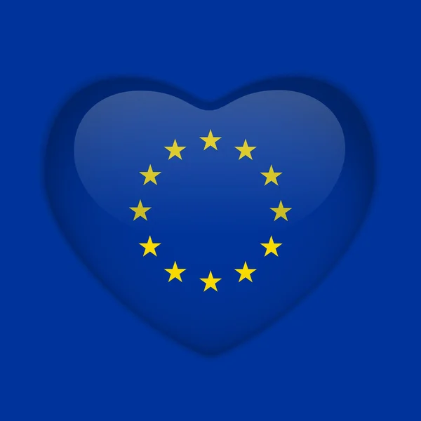 Botón brillante de corazón de bandera de Europa — Vector de stock