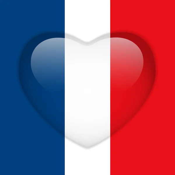 Francia Bandera Corazón Botón brillante — Archivo Imágenes Vectoriales