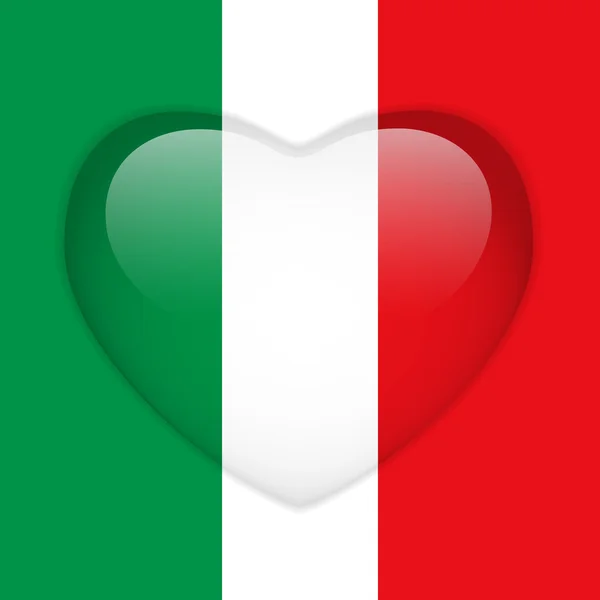 Italia Bandera Corazón Botón brillante — Archivo Imágenes Vectoriales