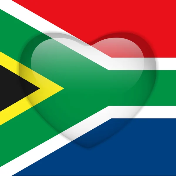 Νότια Αφρική σημαία καρδιά γυαλιστερή κουμπί — Διανυσματικό Αρχείο