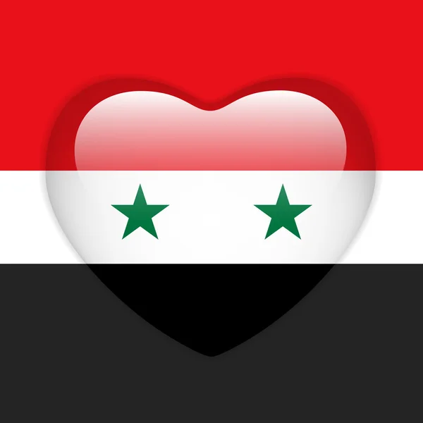 Corazón de la bandera de Siria botón brillante — Vector de stock