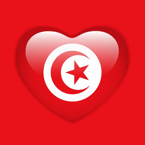 Tunisia Flag Heart Glossy Button — Stock Vector