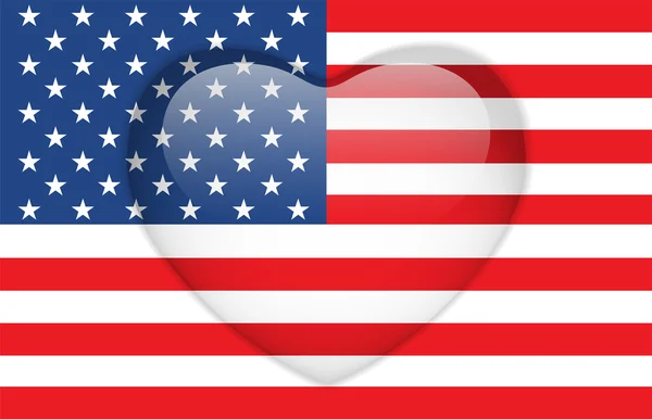 Ηνωμένες Πολιτείες σημαία καρδιά γυαλιστερή κουμπί — Διανυσματικό Αρχείο