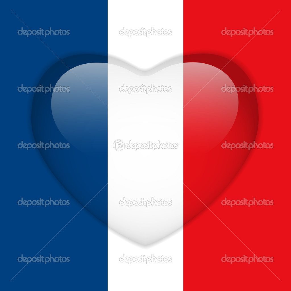 France Flag Heart Glossy Button