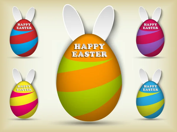 Conejo de conejo de Pascua feliz Conjunto de huevos de Pascua — Vector de stock