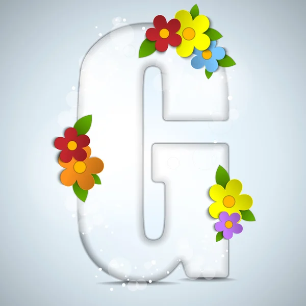 Vidrio del alfabeto Primavera con flores — Vector de stock