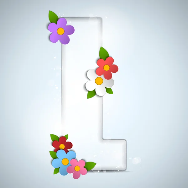 Vidrio del alfabeto Primavera con flores — Vector de stock
