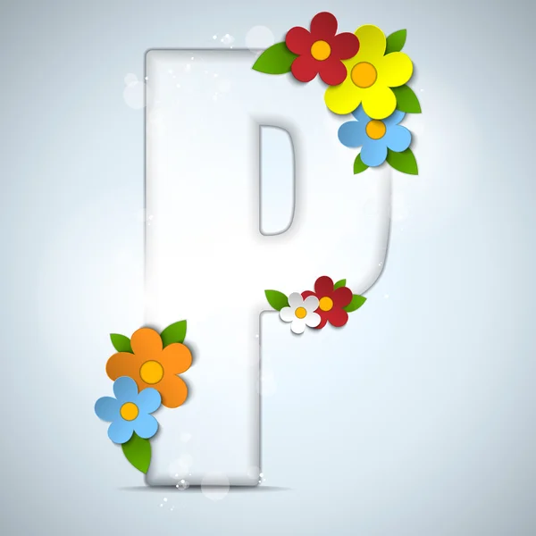 Alphabet Printemps en verre avec des fleurs — Image vectorielle