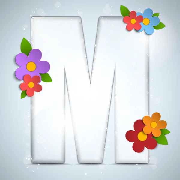 Αλφάβητο γυαλί άνοιξη με λουλούδια — Διανυσματικό Αρχείο