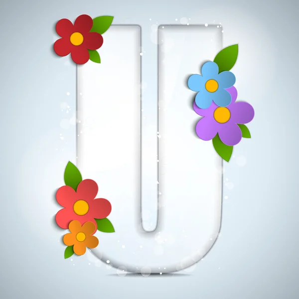 Alphabet Glas Frühling mit Blumen — Stockvektor