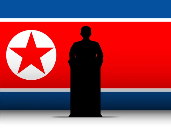 Silhueta da Tribuna da Guerra da Coreia do Norte com fundo de bandeira — Vetor de Stock