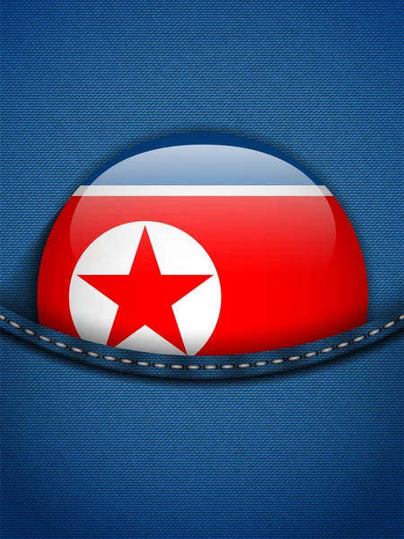 朝鲜国旗按钮在牛仔裤的口袋里 — 图库矢量图片