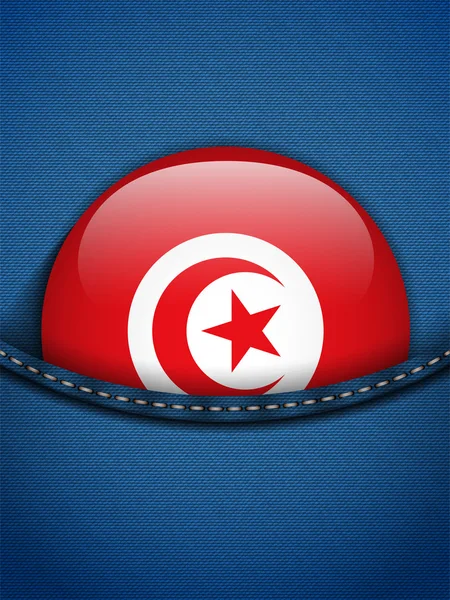 Tunisia Flag Button in Jeans Pocket — Stock Vector