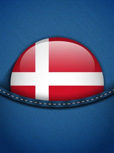 Denmark Flag Button in Jeans Pocket — Stock Vector