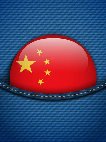 Botón de la bandera de China en Jeans Pocket — Vector de stock