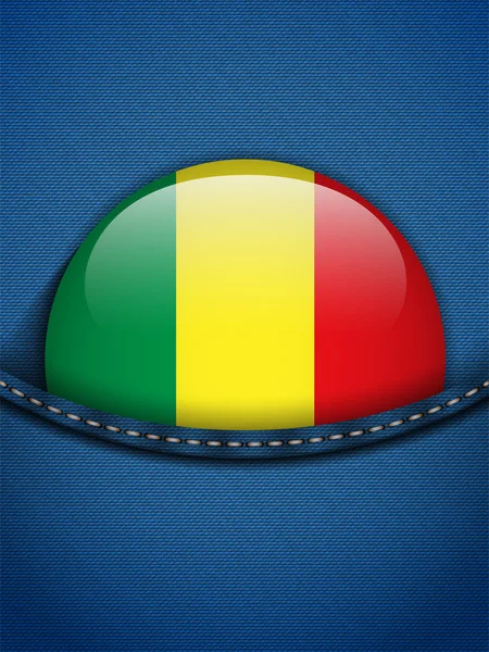 Bouton drapeau Mali en jeans Poche — Image vectorielle