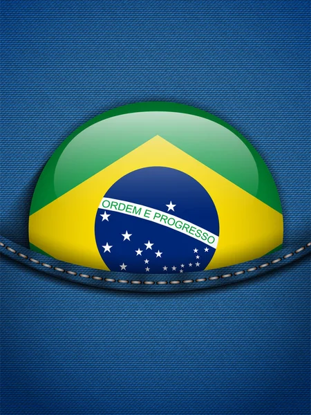 Brazil Flag Button in Jeans Pocket — Stock Vector