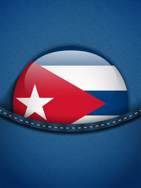 ジーンズのポケットの中のキューバ フラグ ボタン — ストックベクタ