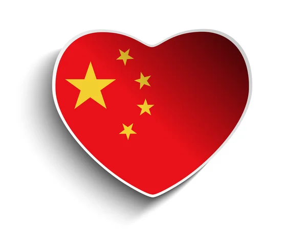 中国の国旗ハート ペーパー ステッカー — ストックベクタ