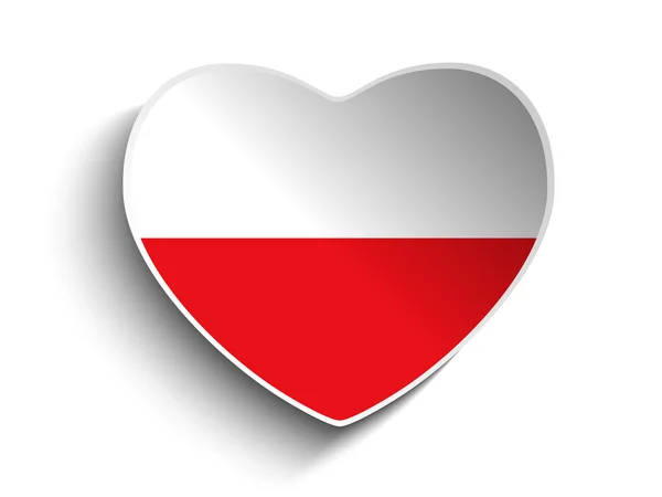 Polen Flagge Herz Papier Aufkleber — Stockvektor