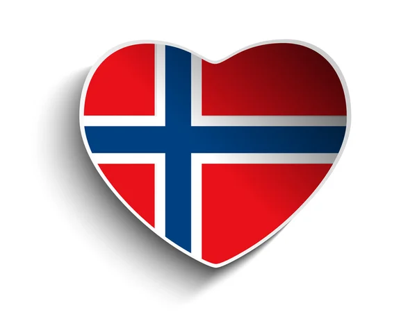Norge flagga hjärtat papper klistermärke — Stock vektor